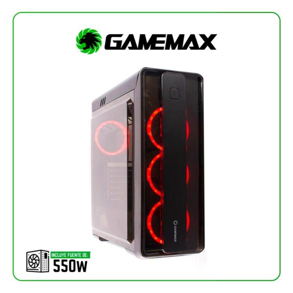 CASE GAMEMAX MOONLIGHT RED 550W / NEGRO / 2 PANEL ACRILICO / LED- ROJO ( MOONLIGHT RED )