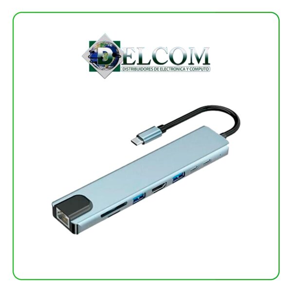 ADAPTADOR DELCOM HUB DELCOM TIPO C 8 EN 1 - USB TIPO C