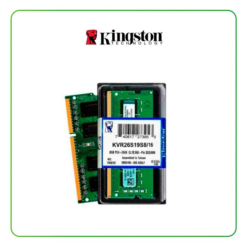 MEMORIA KINGSTON KVR26S19S8/16 PARA LAPTOP, 16GB, DDR4, SO-DIMM, 2666 MHZ, CL19, 1.2V, NON-ECC