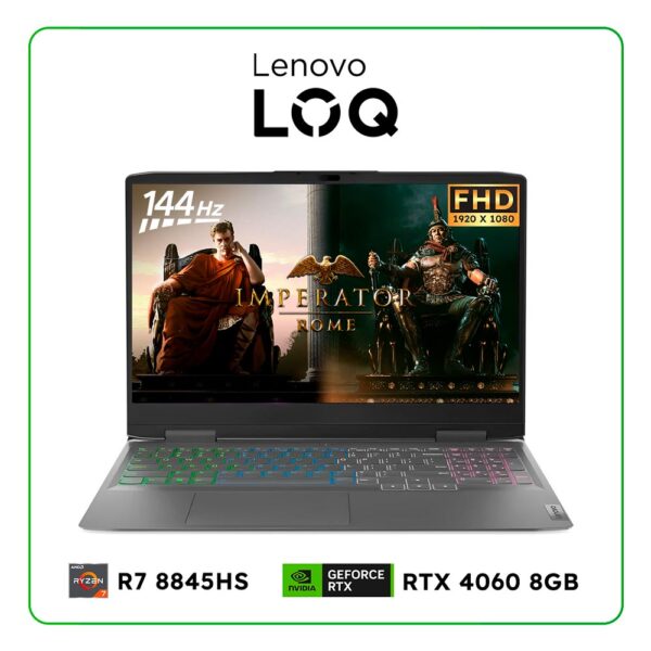 LAPTOP LENOVO LOQ 15AHP9 83DX0005US AMD RYZEN 7 8845HS / 16GB RAM / 512GB SSD / 15.6” FHD (1920x1080) 144HZ / NVIDIA RTX 4060 8GB / WINDOWS 11