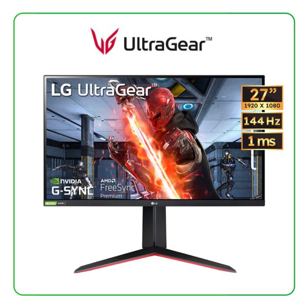 Monitor Gamer LG UltraGear™ 27" FHD 1920 x 1080, 144Hz, PANEL IPS, 1MS, NVIDIA G-Sync™, AMD FreeSync™, HDMI/DP - 27GN65R-B