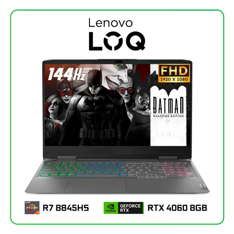 LAPTOP LENOVO LOQ 15 15AHP9 83DX00AVUS AMD RYZEN 7 8845HS / 16GB RAM / 1TB SSD / 15.6” FHD (1920x1080) 144HZ, IPS / NVIDIA RTX 4060 8GB / WINDOWS 11