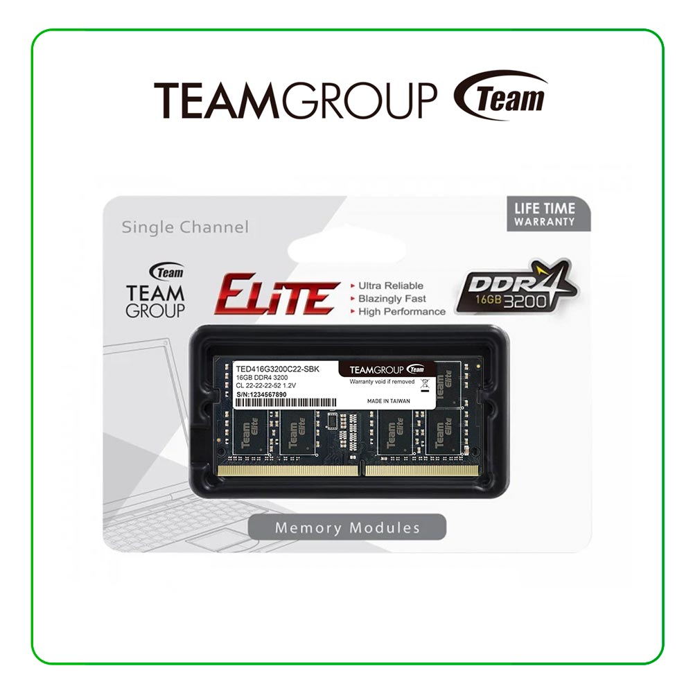 MEMORIA SODIMM TEAM GROUP ELITE 16GB DDR4 3200 MHZ, TED416G3200C22
