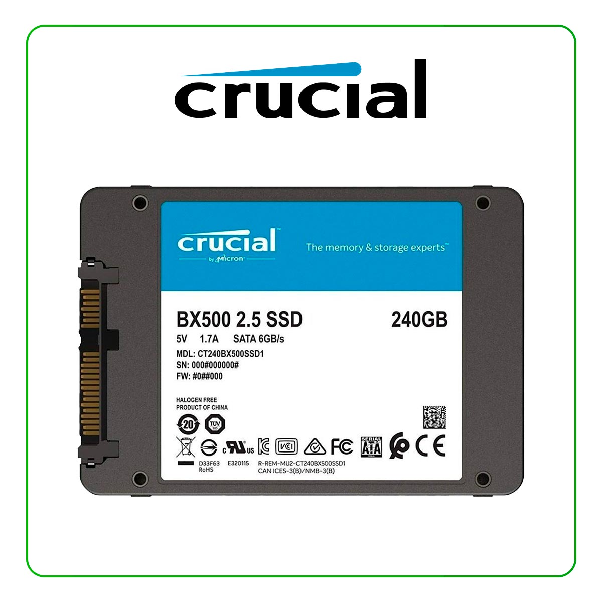 SSD CRUCIAL BX500 240GB, 3D NAND, SATA 2.5" 6GB/S - CT240BX500SSD1 (1801124) - Imagen 2