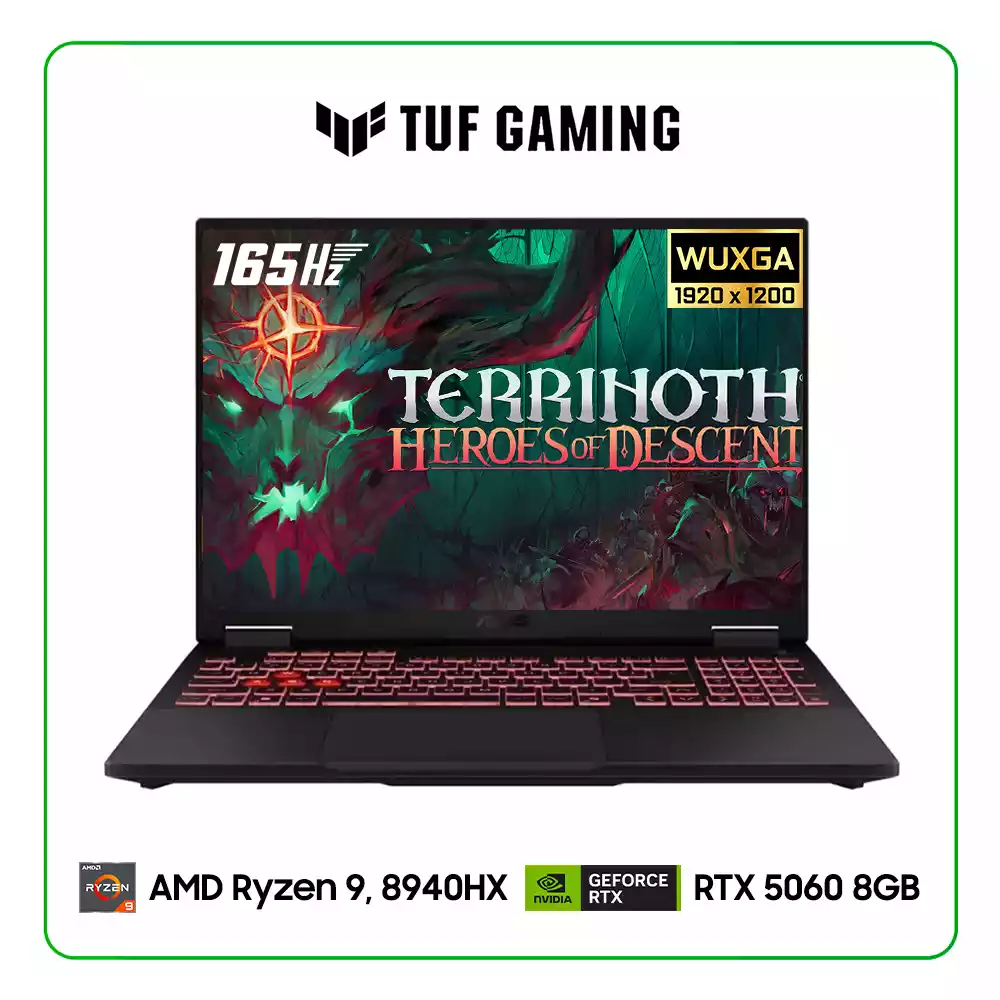 LAPTOP ASUS TUF GAMING A16 FA608PM-RV083W AMD RYZEN 9, 8940HX / 16GB RAM / 1TB SSD / 16″ WUXGA (1920 X 1200) 165HZ / NVIDIA RTX 5060 8GB / WINDOWS 11