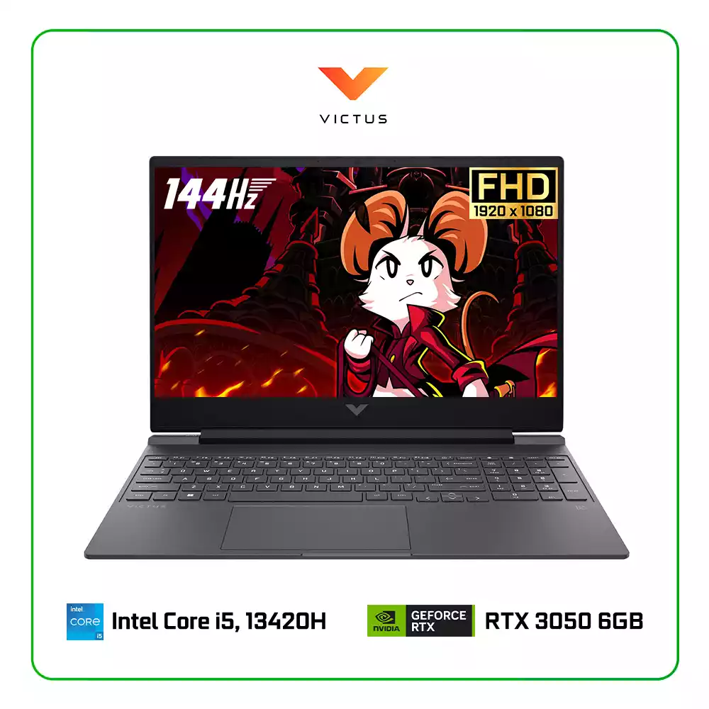 LAPTOP HP VICTUS 15-FA2035LA D74JMLA INTEL CORE i5 13420H / 8GB RAM / 512GB SSD / 15.6” FHD (1920 X 1080) 144HZ / NVIDIA RTX 3050 6GB / FREEDOS